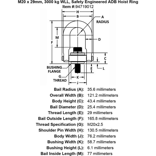 Adb Hoist Ring, Safety Engineered, M 3000 Kg M2025, 24022 24022